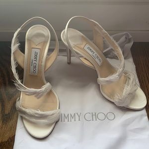 BNIB Jimmy Choo white feather high heels